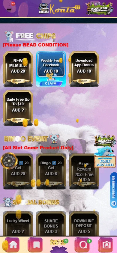 Koala88 Casino mobile promotions screen with bonus and promotion details
